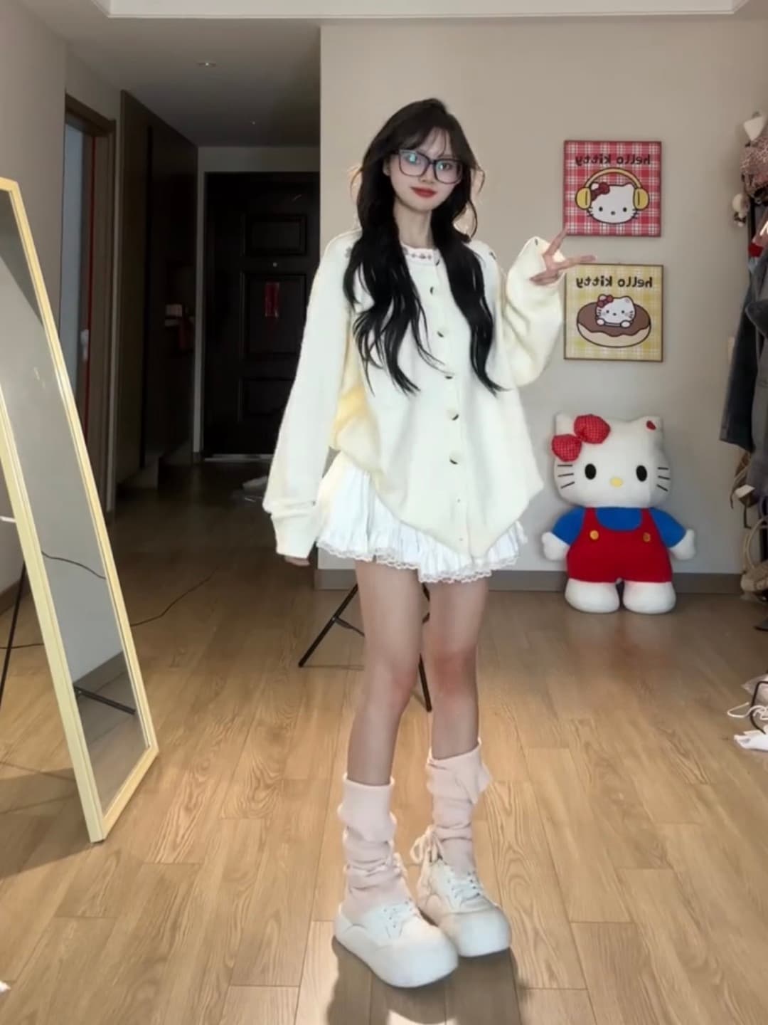 가을 겨울 민족 기하학 자카드 니트 라운드 넥 카디건 코트 반신 스커트 한 부서 자이언트 잘 생긴 연령 감소 세트 상세 이미지 10
