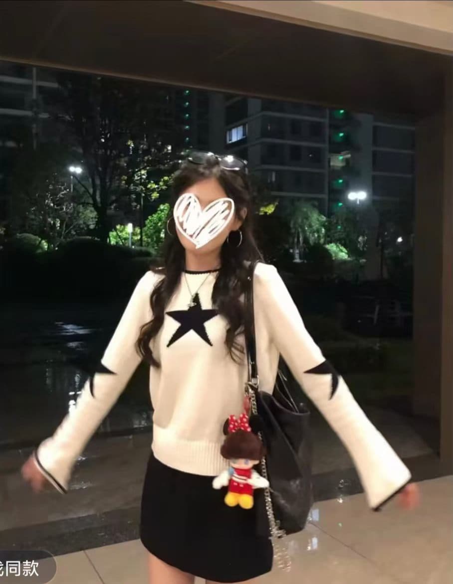 한 부서 부드러운 바람 화이트 라운드 넥 별 자카드 니트 스웨터 여성 이른 가을 새로운 디자인 센스 연령 감소 슬림해 보이는 세트 상세 이미지 6