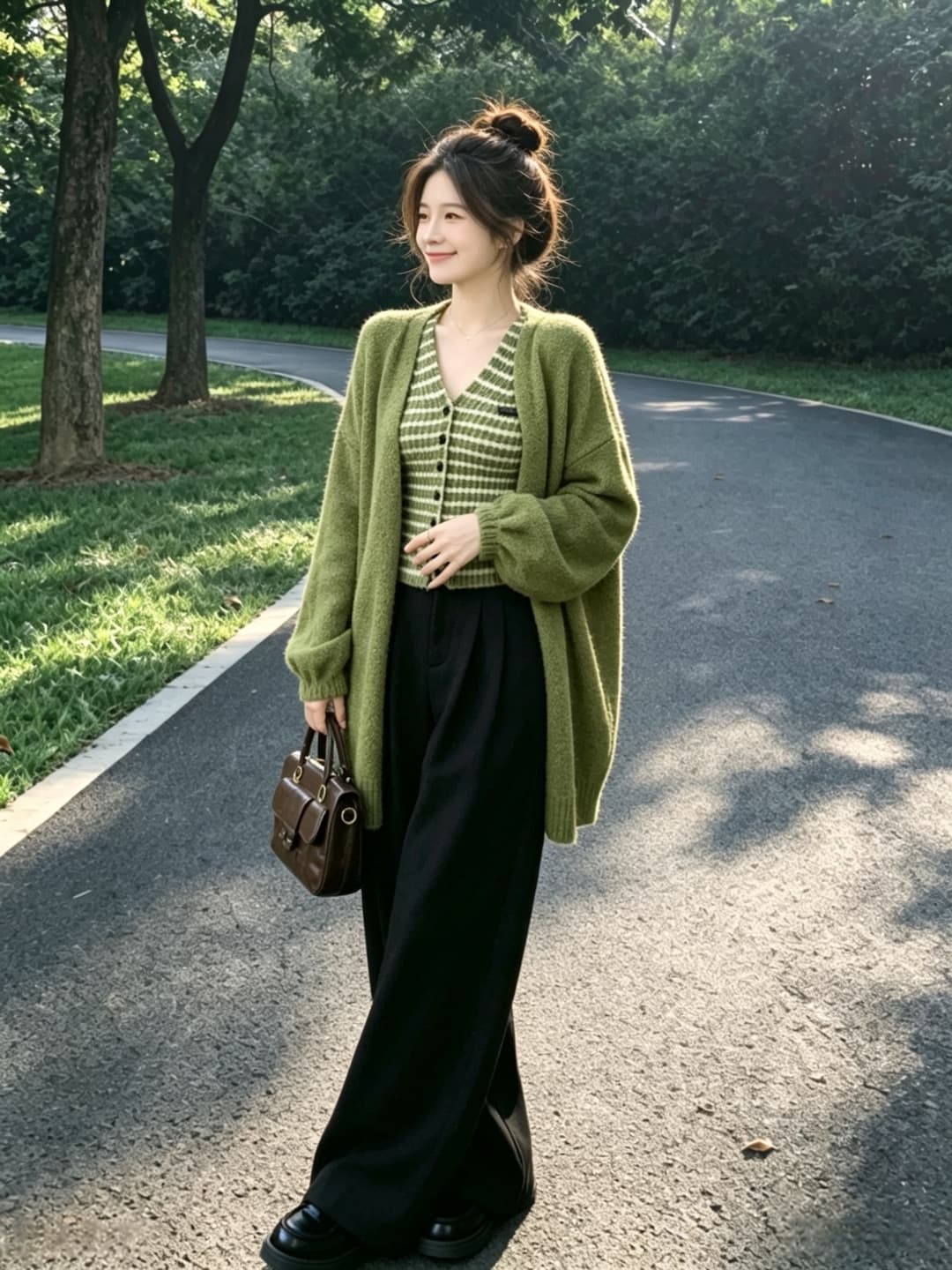 가을 새로운 한 부서 레트로 전체 집합 착용 가져 가라. 부드러운 느긋한 맨위 바지 고급 센스 캐주얼 세 조각 세트 이미지 3