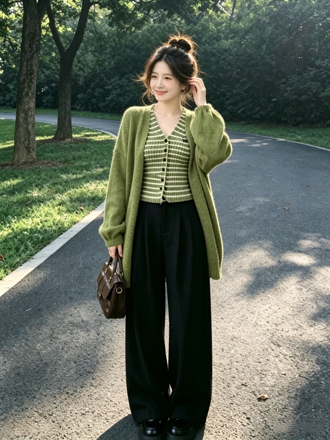 가을 새로운 한 부서 레트로 전체 집합 착용 가져 가라. 부드러운 느긋한 맨위 바지 고급 센스 캐주얼 세 조각 세트 상세 이미지 1