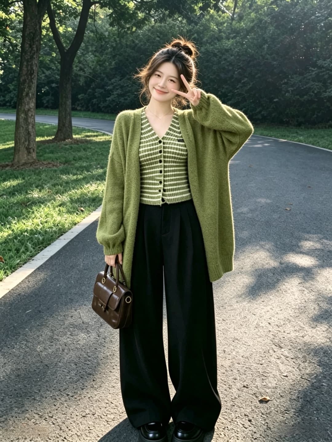 가을 새로운 한 부서 레트로 전체 집합 착용 가져 가라. 부드러운 느긋한 맨위 바지 고급 센스 캐주얼 세 조각 세트 상세 이미지 2