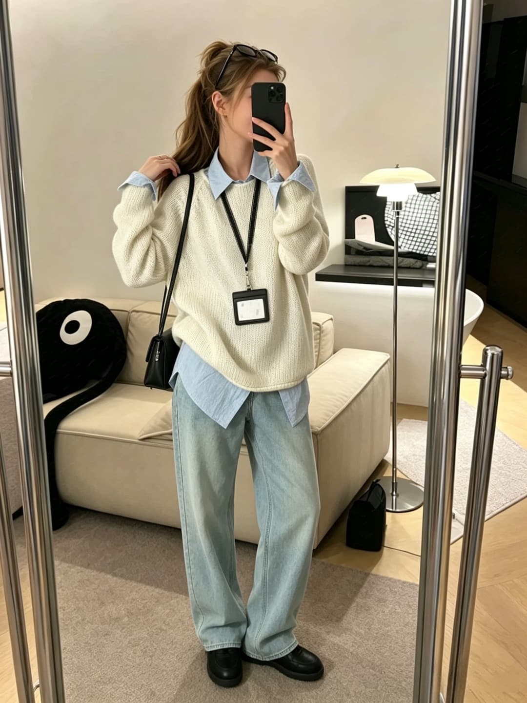 가을 겨울 새로운 느슨함 센스 느긋한 긴팔 니트 스웨터 스웨터 바지 슬림해 보이는 연령 감소 자이언트 잘 생긴 세 조각 세트 여성 이미지 2