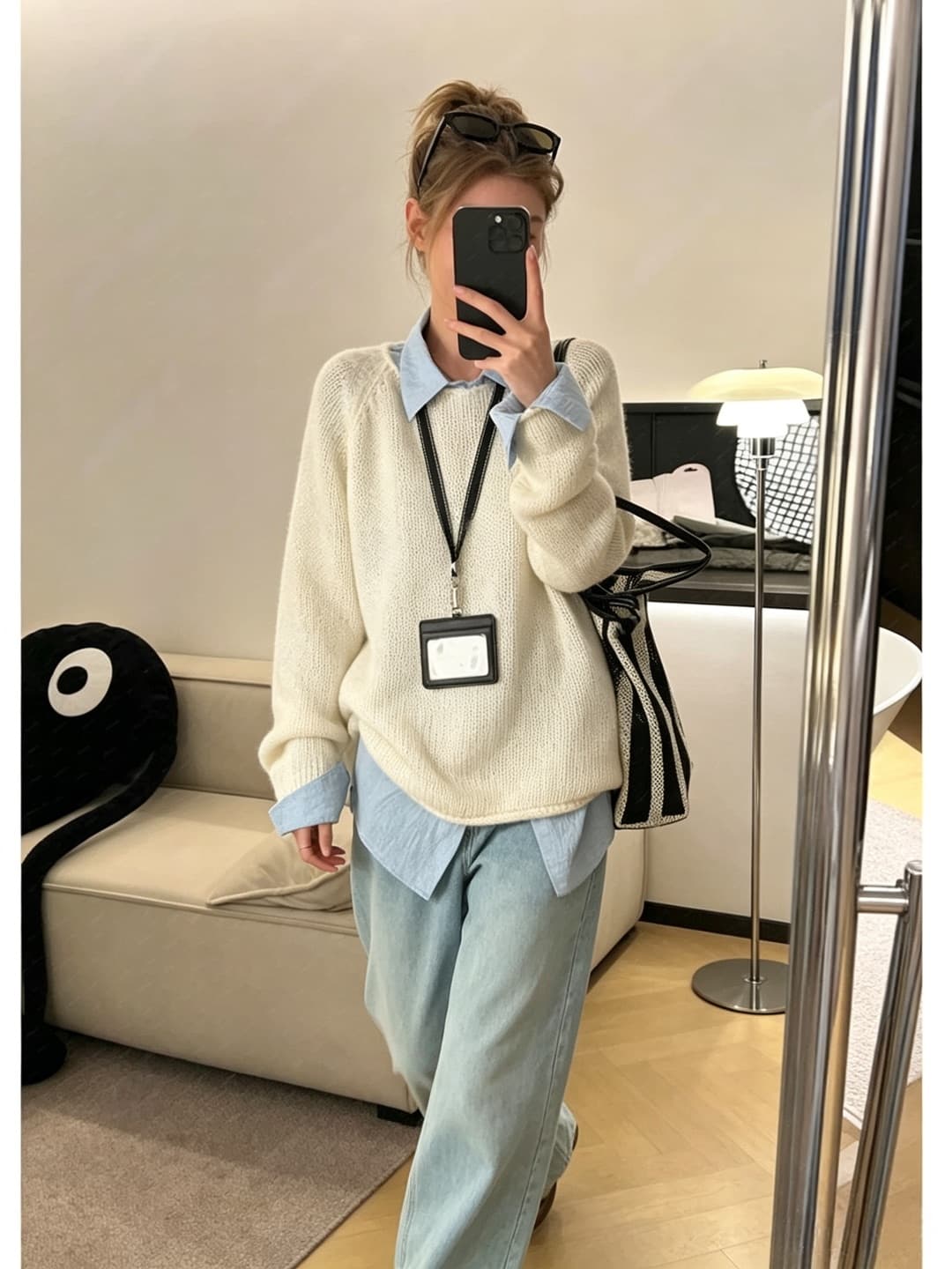 가을 겨울 새로운 느슨함 센스 느긋한 긴팔 니트 스웨터 스웨터 바지 슬림해 보이는 연령 감소 자이언트 잘 생긴 세 조각 세트 여성 상세 이미지 3