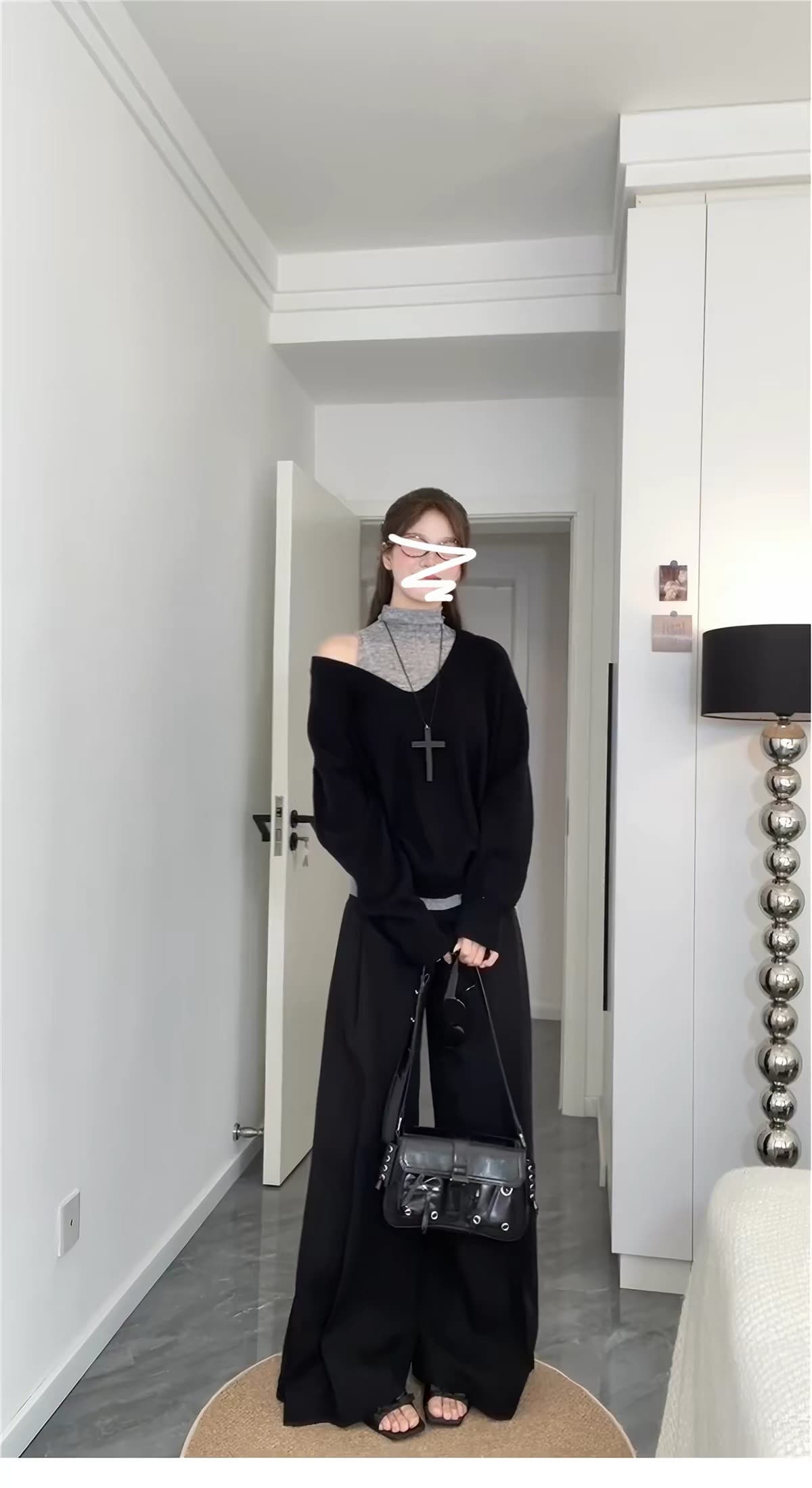 한 부서 자이언트 잘 생긴 이른 가을 착용 가져 가라. 전체 집합 2026 새로운 검정색 맨위 여성 조끼 와이드 레그 팬츠 세 조각 세트 상세 이미지 5