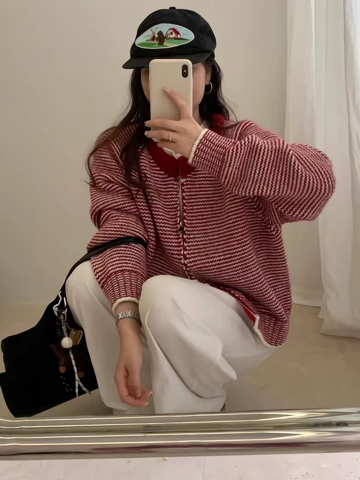 한 부서 느긋한 바람 착용 가져 가라. 레트로 배색 스트라이프 스웨터 여자 2026 새로운 가을 겨울 오픈 가디건 두꺼운 바늘 재킷 맨위 상세 이미지 4