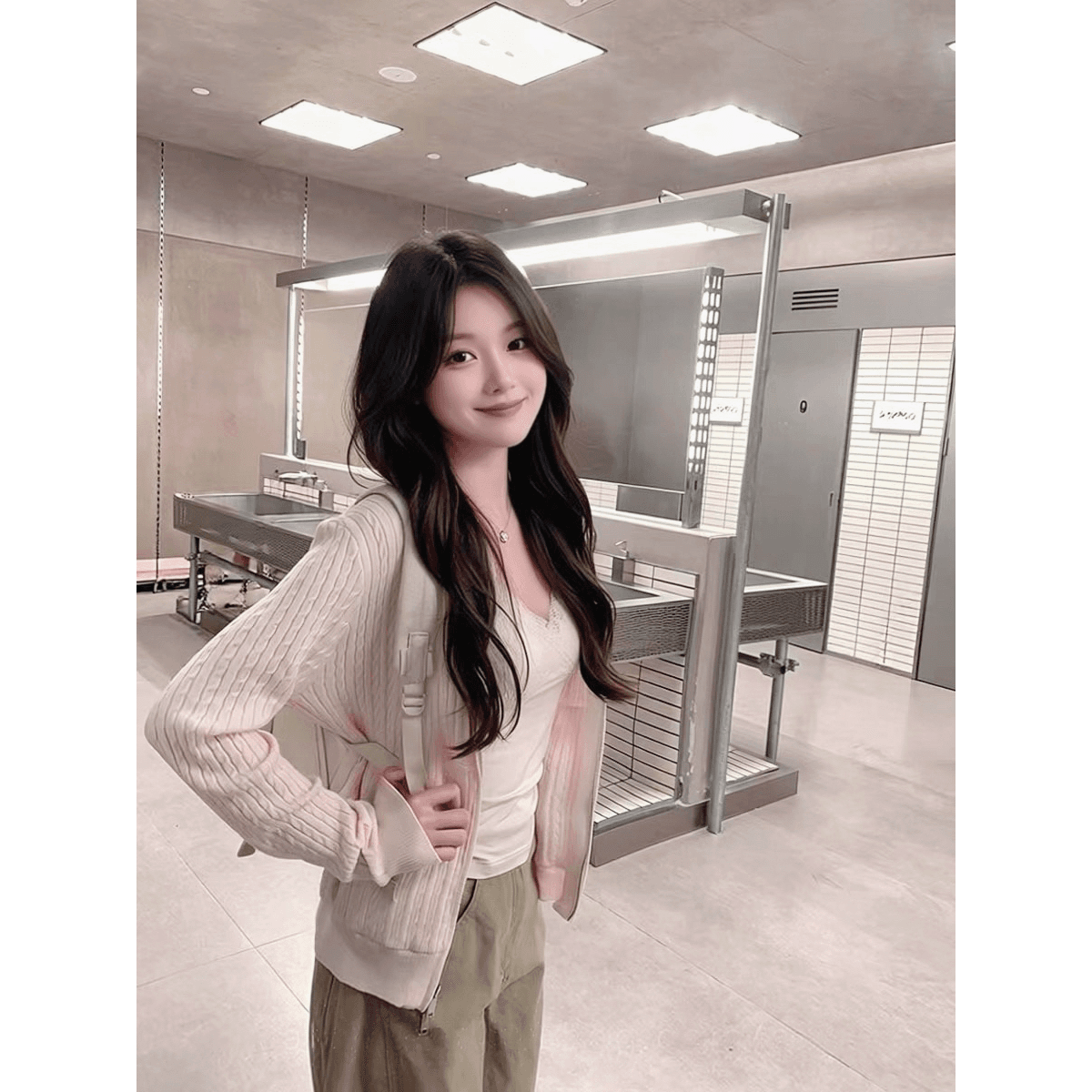 후드 꽈배기 모직물 오픈 가디건 오픈 가디건 여성 조기 가을 루즈핏 지퍼 스웨터 코트 이미지 5