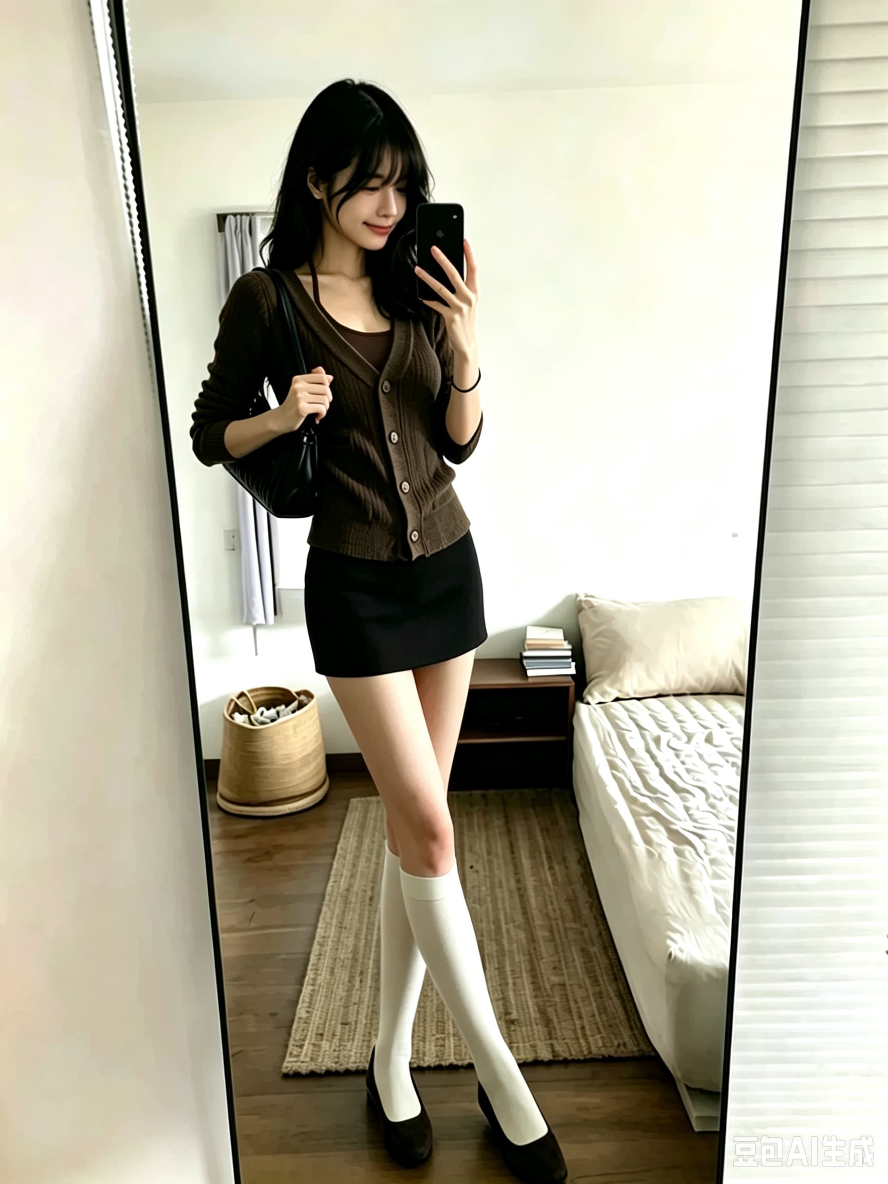 가을 겨울 새로운 한 부서 레트로 후드 꽈배기 스웨터 반신 스커트 순수한 욕망 바람 자이언트 잘 생긴 슬림해 보이는 세 조각 세트 여성 상세 이미지 3