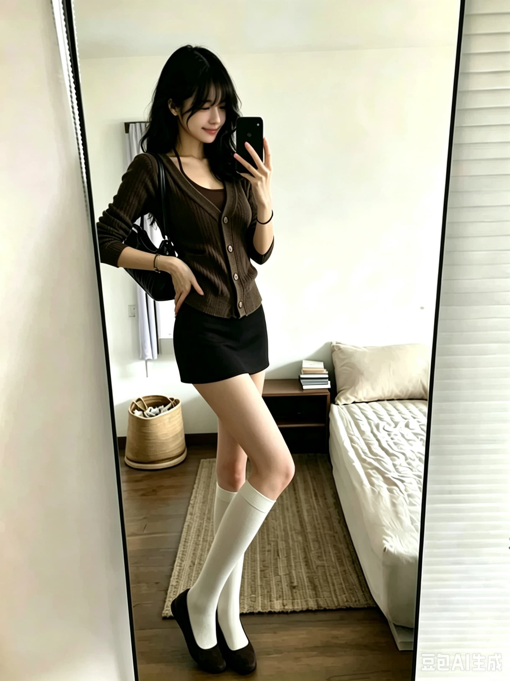 가을 겨울 새로운 한 부서 레트로 후드 꽈배기 스웨터 반신 스커트 순수한 욕망 바람 자이언트 잘 생긴 슬림해 보이는 세 조각 세트 여성 상세 이미지 6