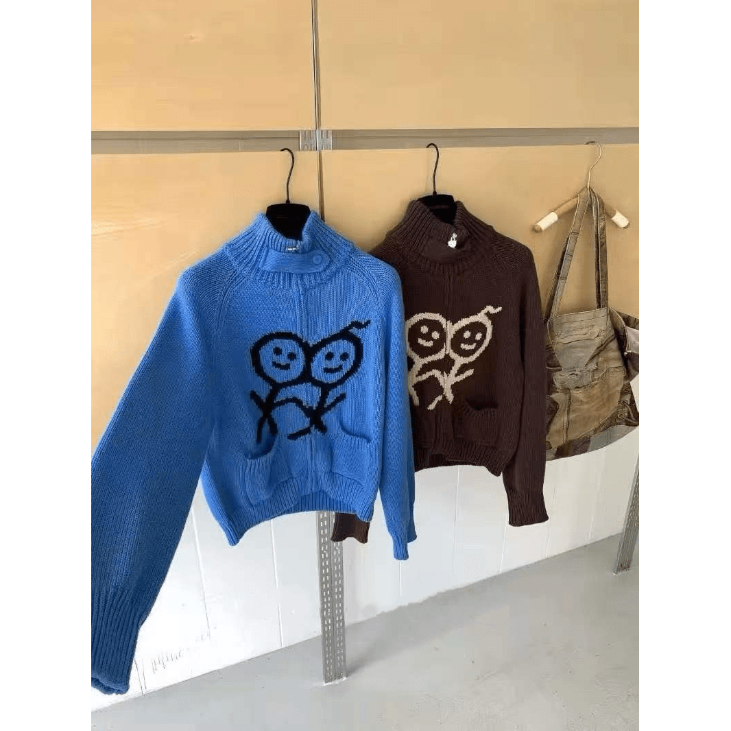 urban 새로운 경기 사람들 지퍼 재킷 귀여운 작은 남자 logo 터틀넥 니트 오픈 가디건 스웨터 이미지 5