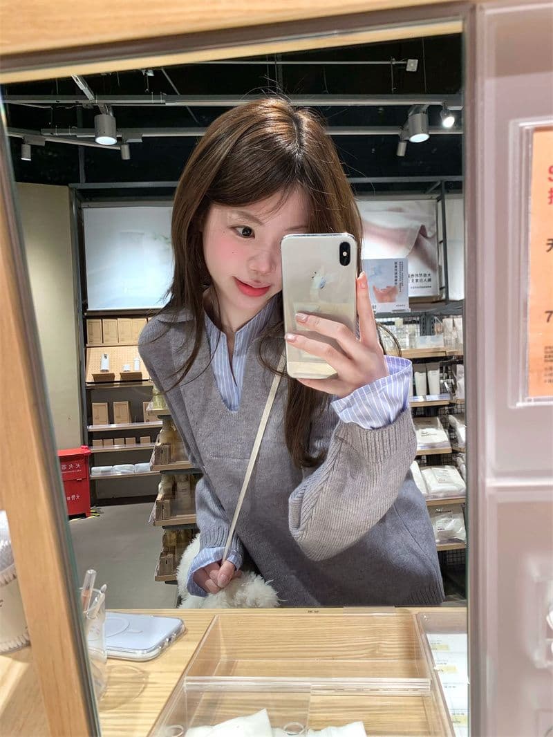 가을 겨울 아메리칸 레트로 운동 바람 니트 polo 맨위 고급 와이드 레그 팬츠 두 조각 여성 세트 다용도 전체 집합 상세 이미지 4
