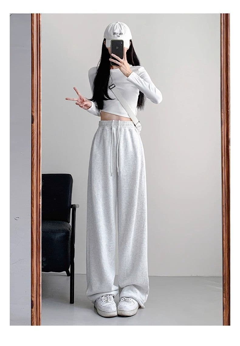 아메리칸 운동 바지 여성 가을 겨울 2025 새로운 털이 있는 와이드 레그 팬츠 루즈핏 조거 캐주얼 작은 키 회색 웨이 바지 상세 이미지 17