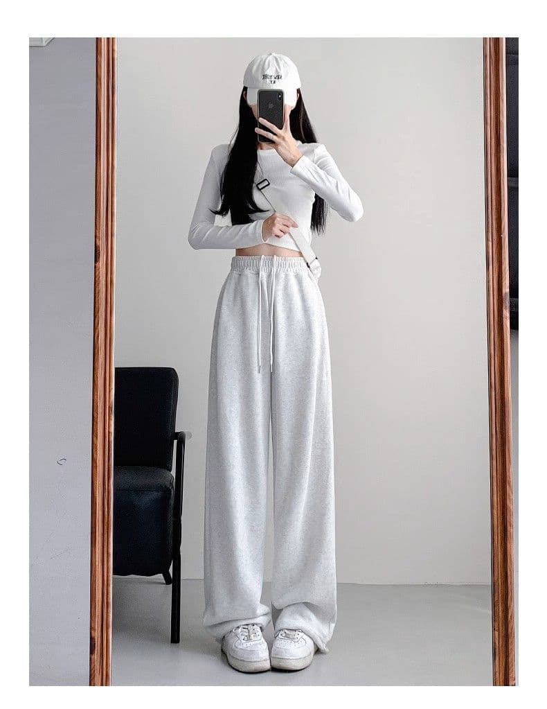 아메리칸 운동 바지 여성 가을 겨울 2025 새로운 털이 있는 와이드 레그 팬츠 루즈핏 조거 캐주얼 작은 키 회색 웨이 바지 상세 이미지 18