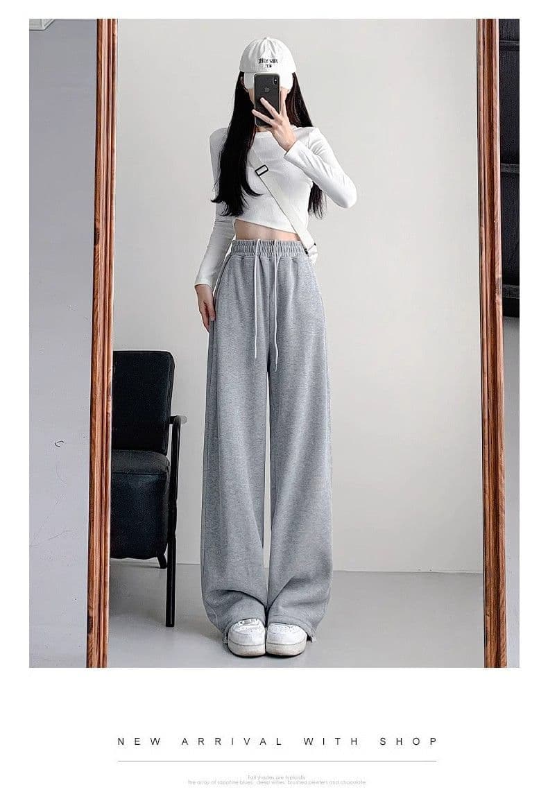 아메리칸 운동 바지 여성 가을 겨울 2025 새로운 털이 있는 와이드 레그 팬츠 루즈핏 조거 캐주얼 작은 키 회색 웨이 바지 상세 이미지 21