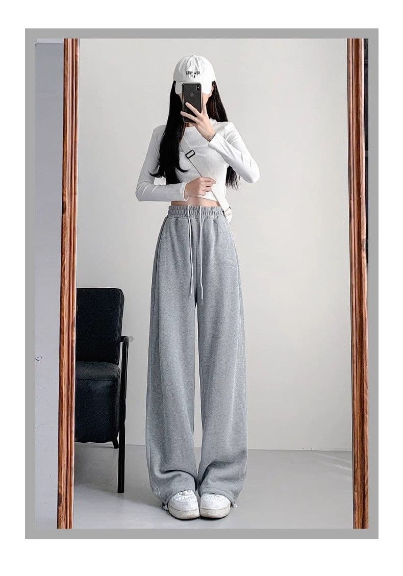 아메리칸 운동 바지 여성 가을 겨울 2025 새로운 털이 있는 와이드 레그 팬츠 루즈핏 조거 캐주얼 작은 키 회색 웨이 바지 상세 이미지 23