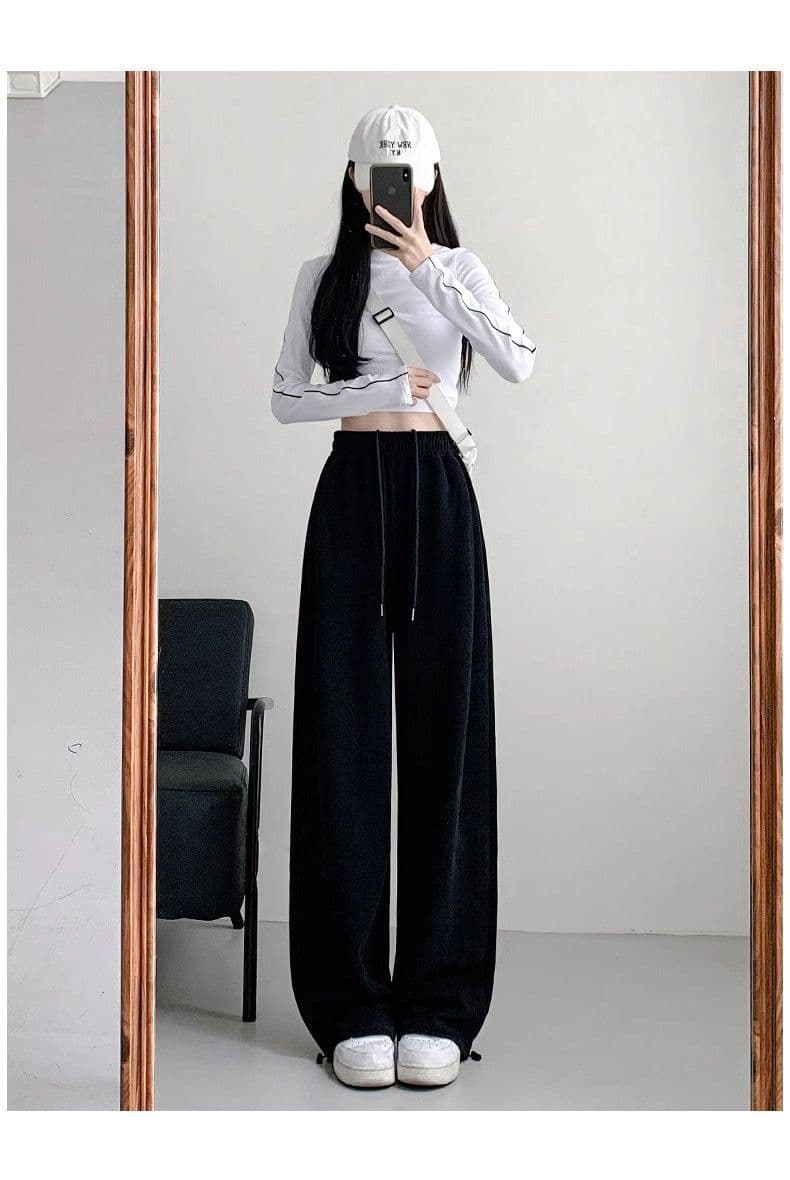 아메리칸 운동 바지 여성 가을 겨울 2025 새로운 털이 있는 와이드 레그 팬츠 루즈핏 조거 캐주얼 작은 키 회색 웨이 바지 상세 이미지 24