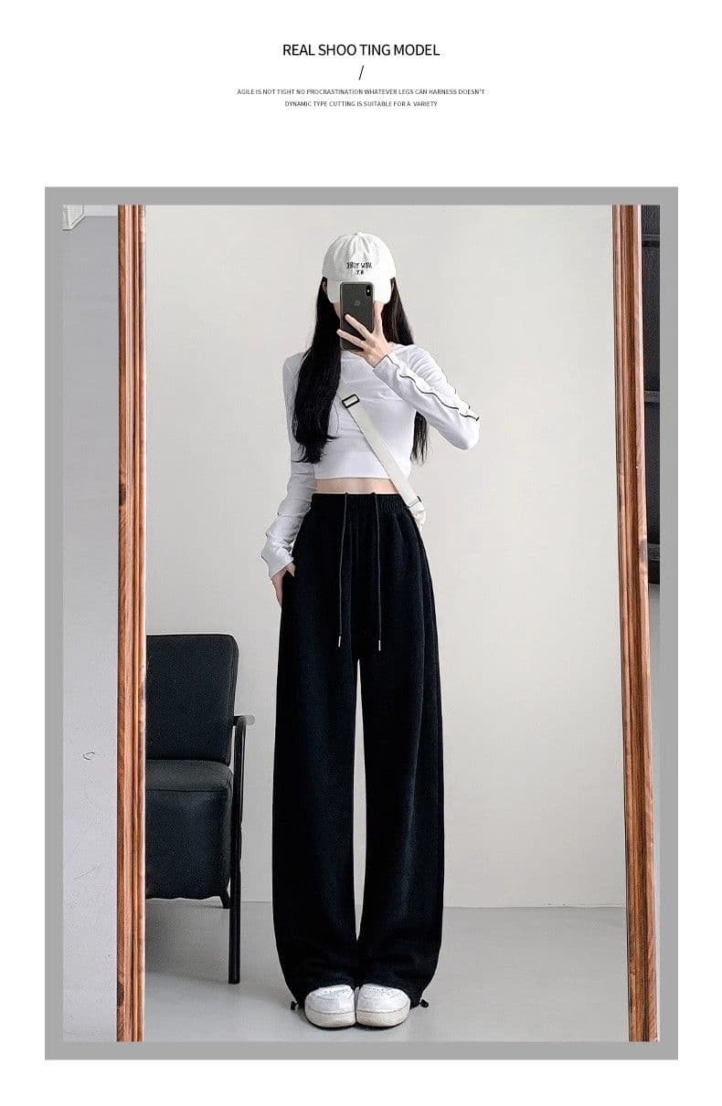 아메리칸 운동 바지 여성 가을 겨울 2025 새로운 털이 있는 와이드 레그 팬츠 루즈핏 조거 캐주얼 작은 키 회색 웨이 바지 상세 이미지 25
