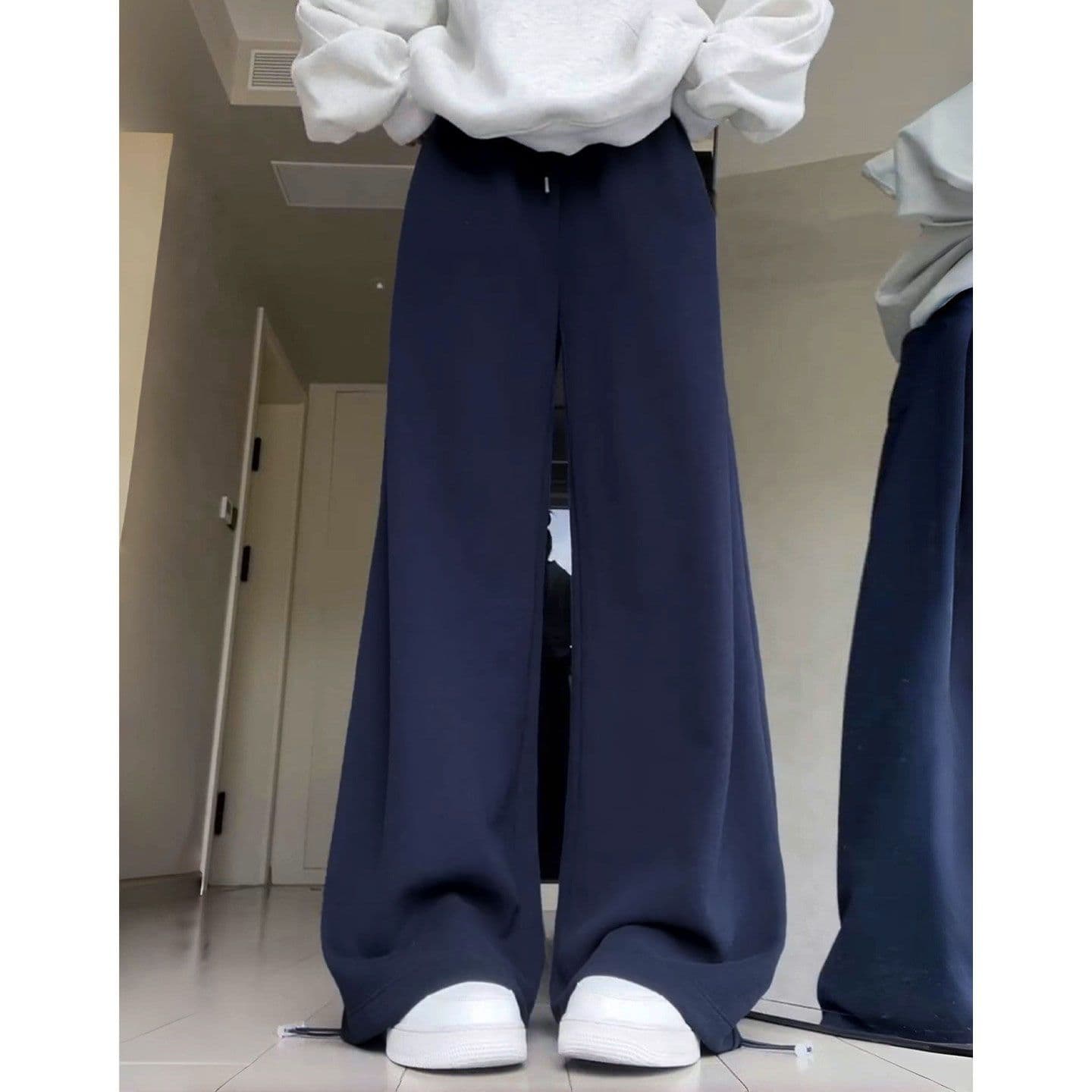 아메리칸 운동 바지 여성 가을 겨울 2025 새로운 털이 있는 와이드 레그 팬츠 루즈핏 조거 캐주얼 작은 키 회색 웨이 바지 상세 이미지 26
