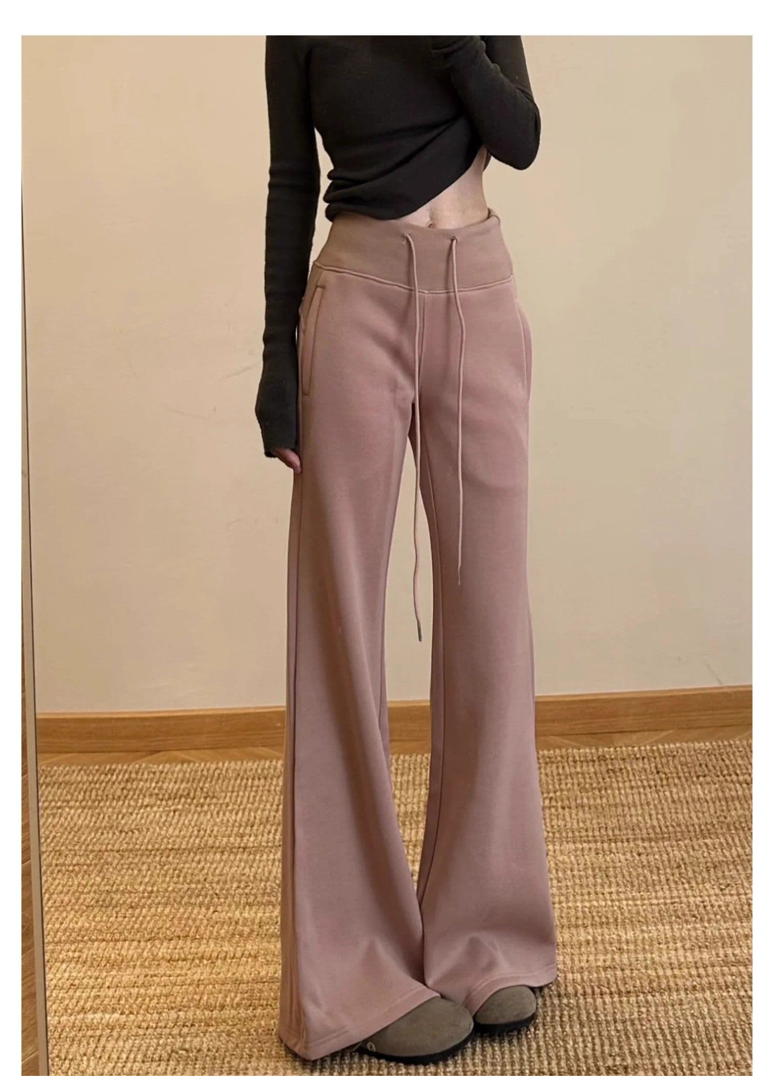 아메리칸 밝은 회색 색상 운동 부츠컷 바지 여성 가을 2025 새로운 캐주얼 루즈핏 슬림해 보이는 나팔 바지 몸매 가꾸기 웨이 바지 상세 이미지 21
