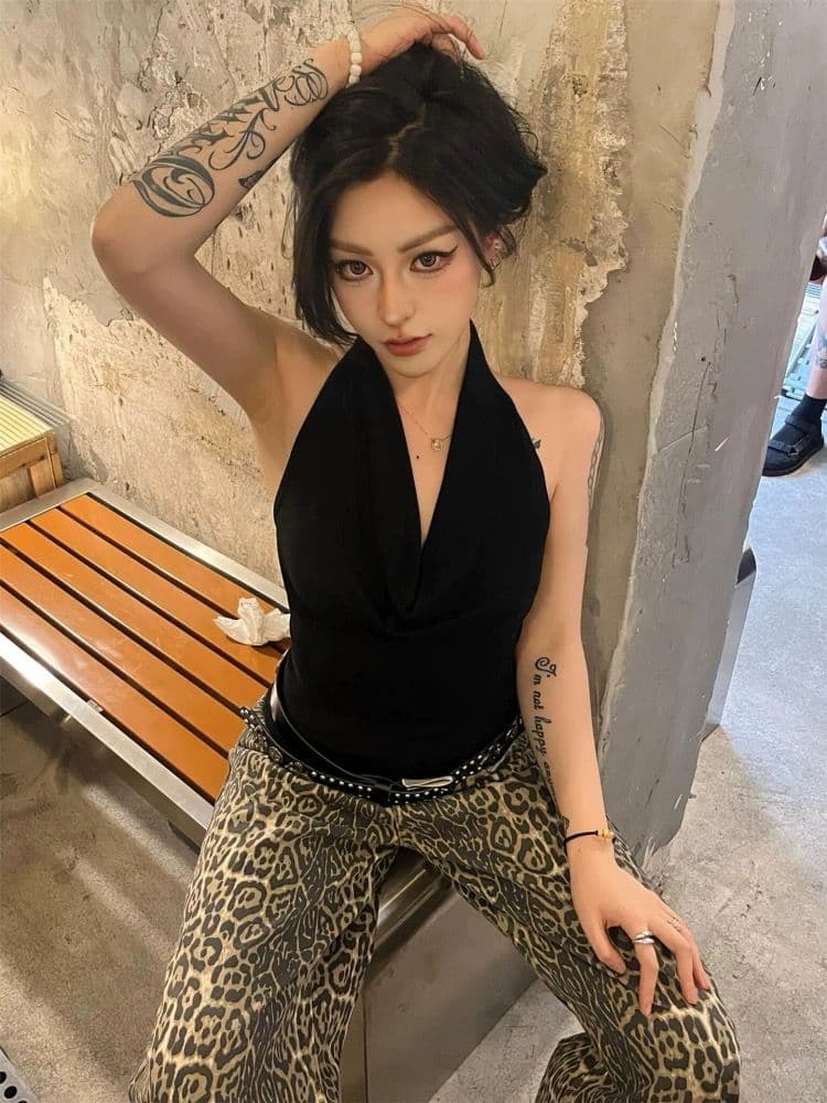 행침 목 흔들다 칼라 민소매 조끼 여성 여름 외출용 허리 수축 타이트 디자인 센스 작은 대중 Chic 핫걸 오프숄더 맨위 상세 이미지 4