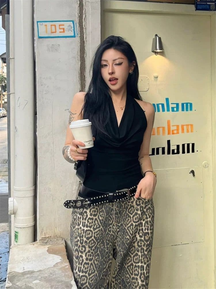 행침 목 흔들다 칼라 민소매 조끼 여성 여름 외출용 허리 수축 타이트 디자인 센스 작은 대중 Chic 핫걸 오프숄더 맨위 상세 이미지 6