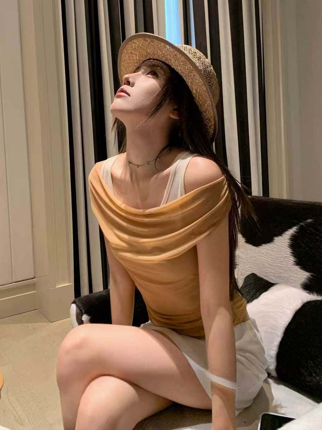 여름 새로운 순수한 욕망 바람 흔들다 칼라 페이크 레이어드 단색 마이크로 ~을 통해 티셔츠 디자인 센스 캐주얼 품격 슬림해 보이는 맨위 여성 이미지 3
