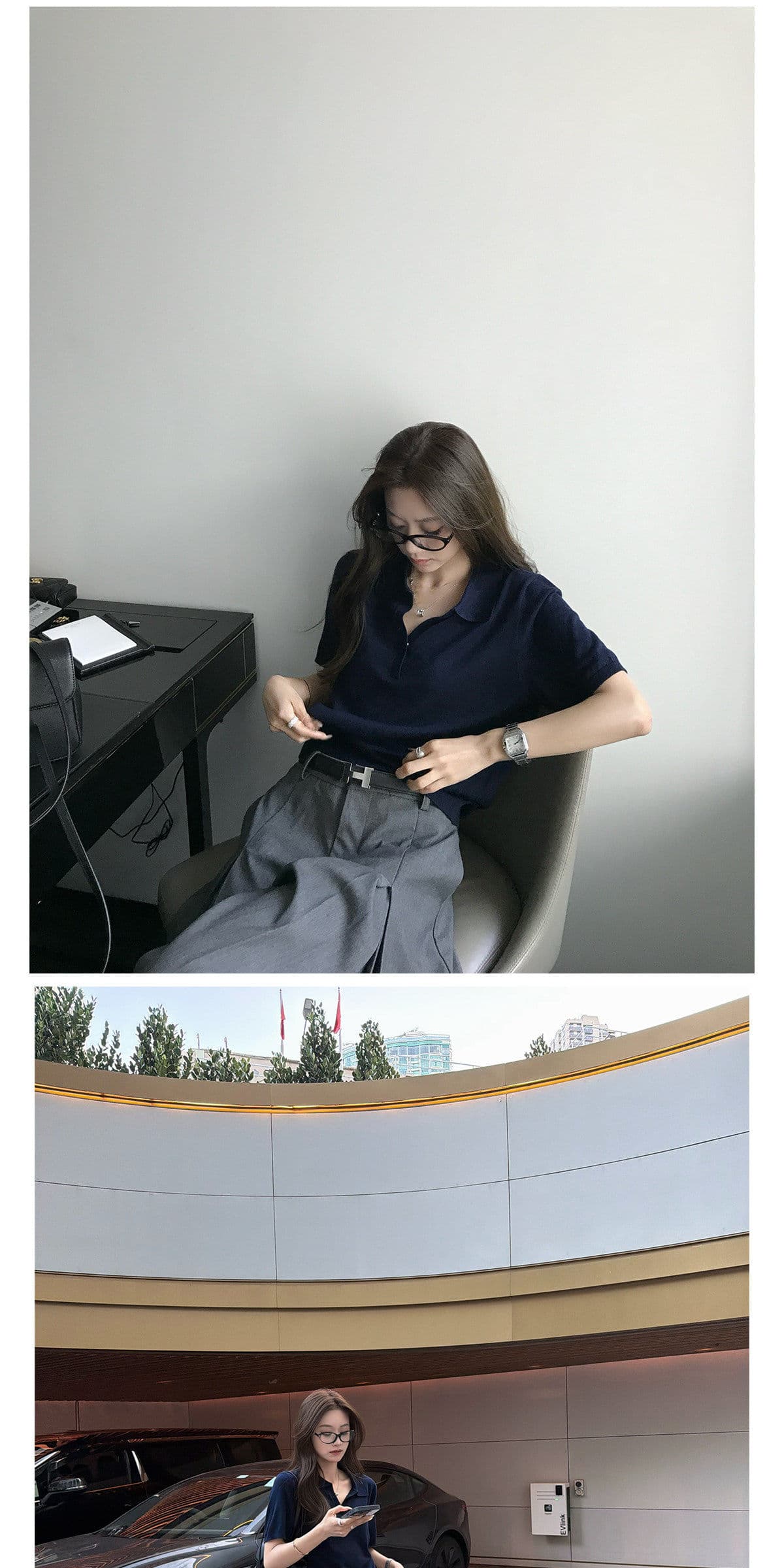 레트로 한 부서 오래된 돈 바람 POLO 칼라 니트 스웨터 여성 봄 여름 루즈핏 반팔 폴로 칼라 얼음 실크 긍정적 인 어깨 티셔츠 맨위 상세 이미지 14