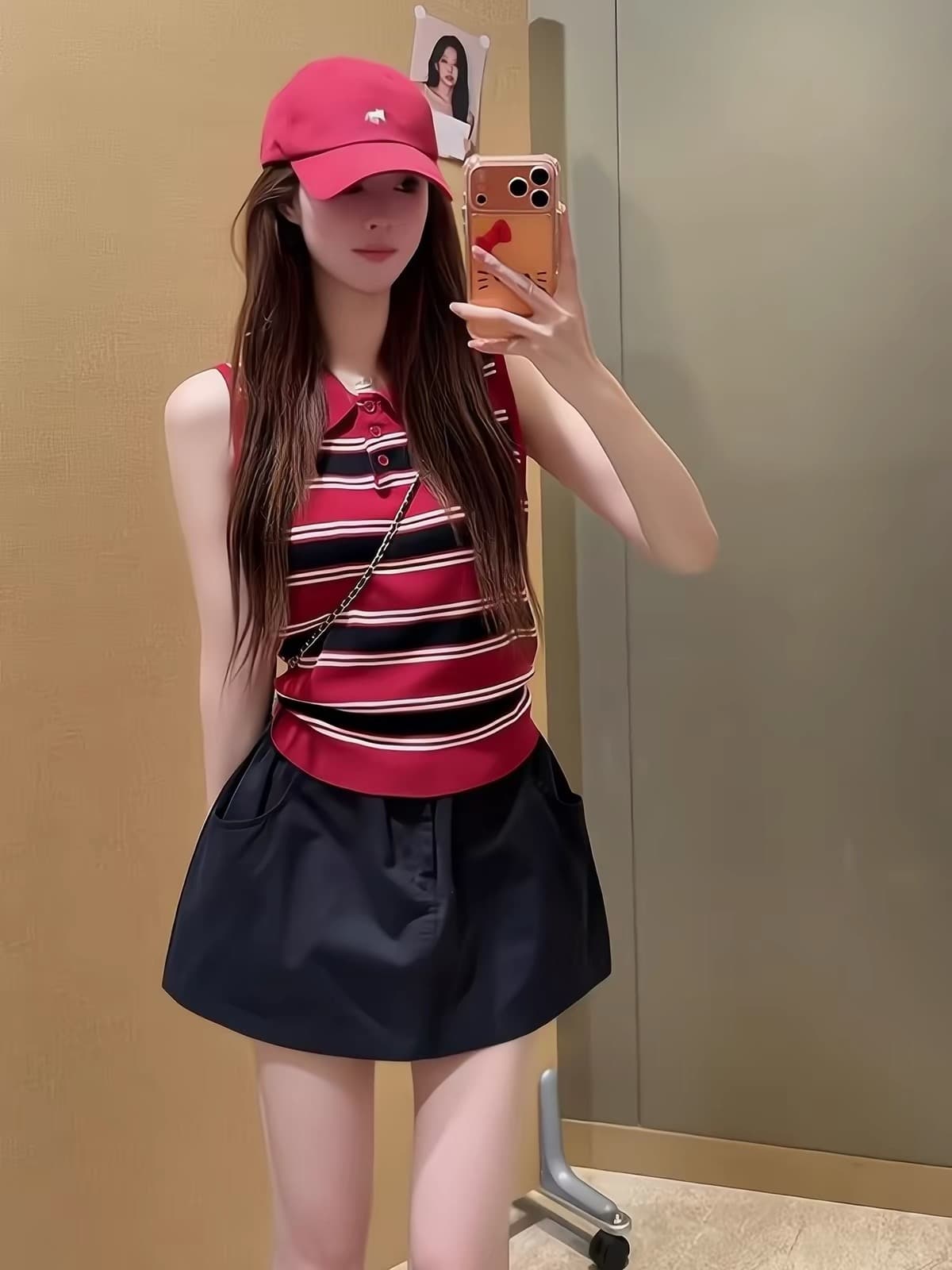 2026 새로운 폭발 스트라이프 POLO 셔츠 반신 여성 드레스 여름 작은 키 착용 가져 가라. 에이즈 환자 세트 미니 스커트