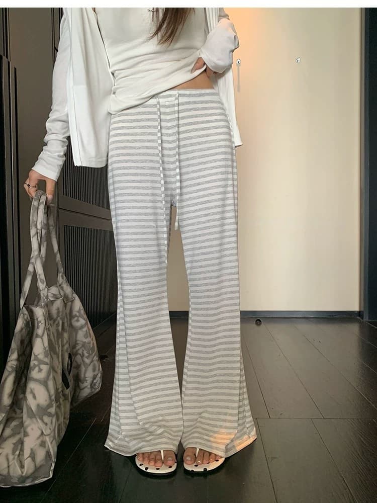 yolo shop 라이 경기 서울 호흡 센스 스트라이프 게으른 바지 도루 센스 캐주얼 긴 바지 여성 여름 다용도 부츠컷 바지 상세 이미지 8