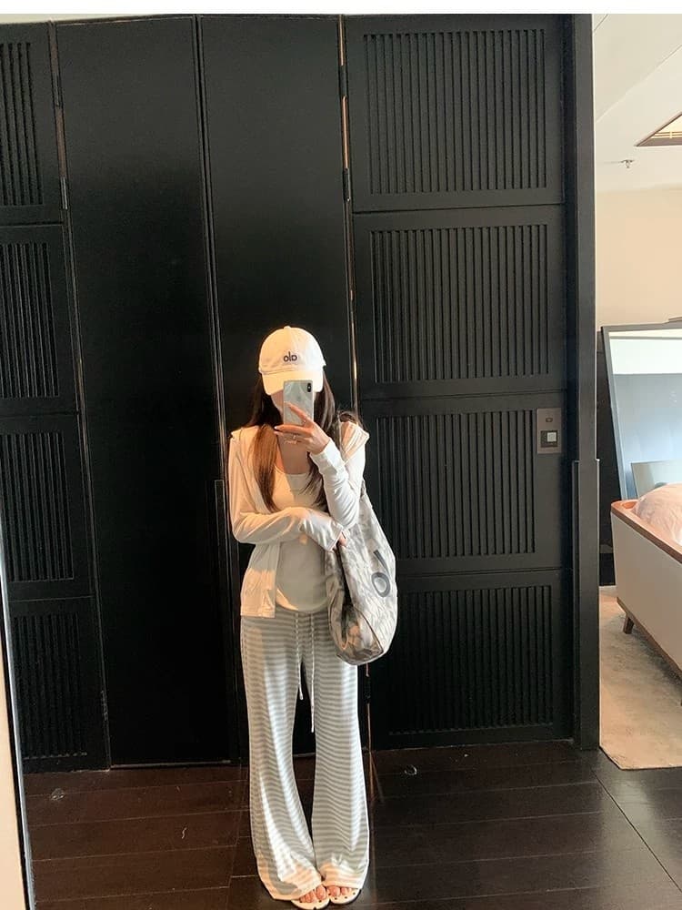 yolo shop 라이 경기 서울 호흡 센스 스트라이프 게으른 바지 도루 센스 캐주얼 긴 바지 여성 여름 다용도 부츠컷 바지 상세 이미지 9