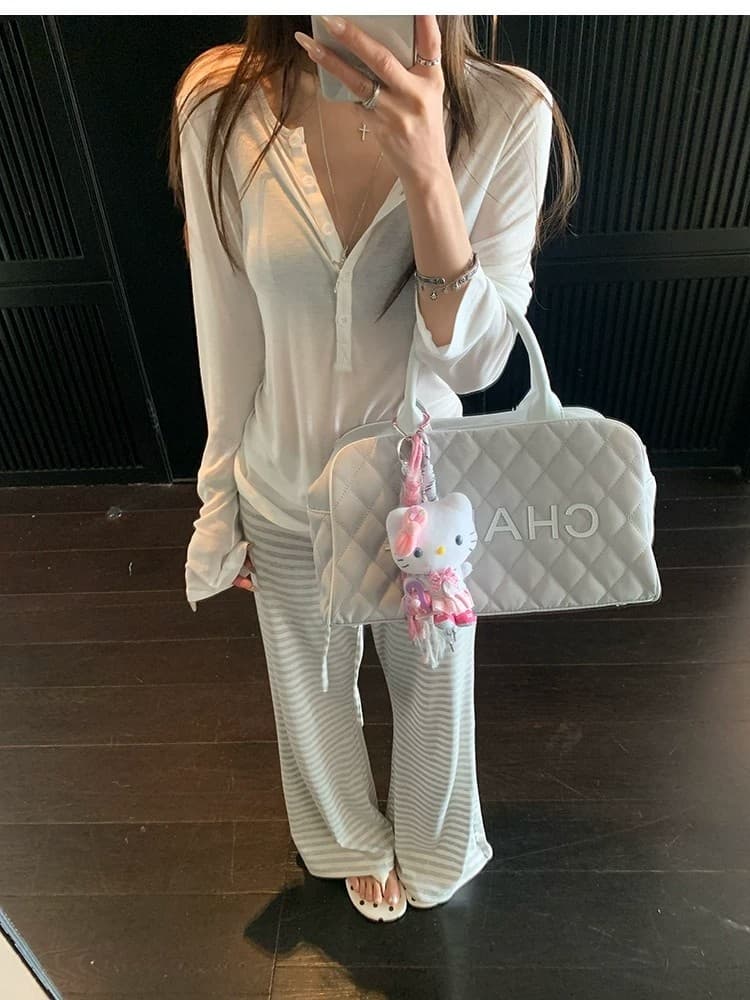 yolo shop 라이 경기 서울 호흡 센스 스트라이프 게으른 바지 도루 센스 캐주얼 긴 바지 여성 여름 다용도 부츠컷 바지 상세 이미지 20