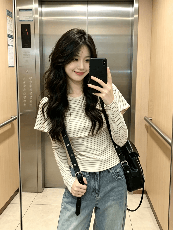 한 부서 품격 망토 페이크 레이어드 스트라이프 긴팔 티셔츠 여성 가을 새로운 chic Chic 고유 한 아름다운 맨위 상세 이미지 6