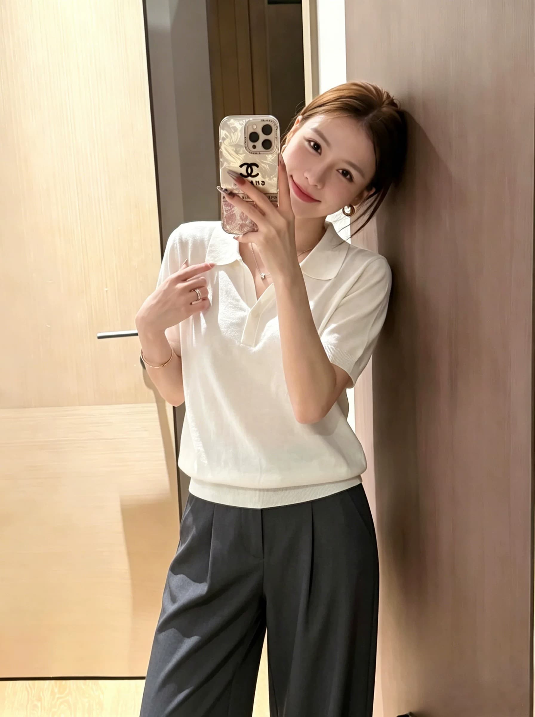 한 부서 오래된 돈 바람 POLO 칼라 얼음 실크 니트 티셔츠 여성 여름 새로운 루즈핏 반팔 동정 폴로 칼라 긍정적 인 어깨 의류 상세 이미지 6