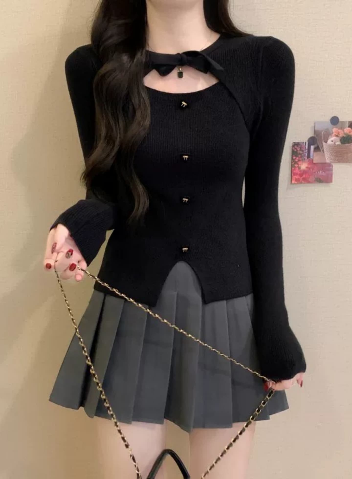 작은 샤넬 스타일 크리스마스 빨간색 나비 매듭 니트 스웨터 여성 가을 겨울 디자인 센스 몸매 가꾸기 스웨터 인사이드 가져 가라. 기본 셔츠 맨위 이미지 2