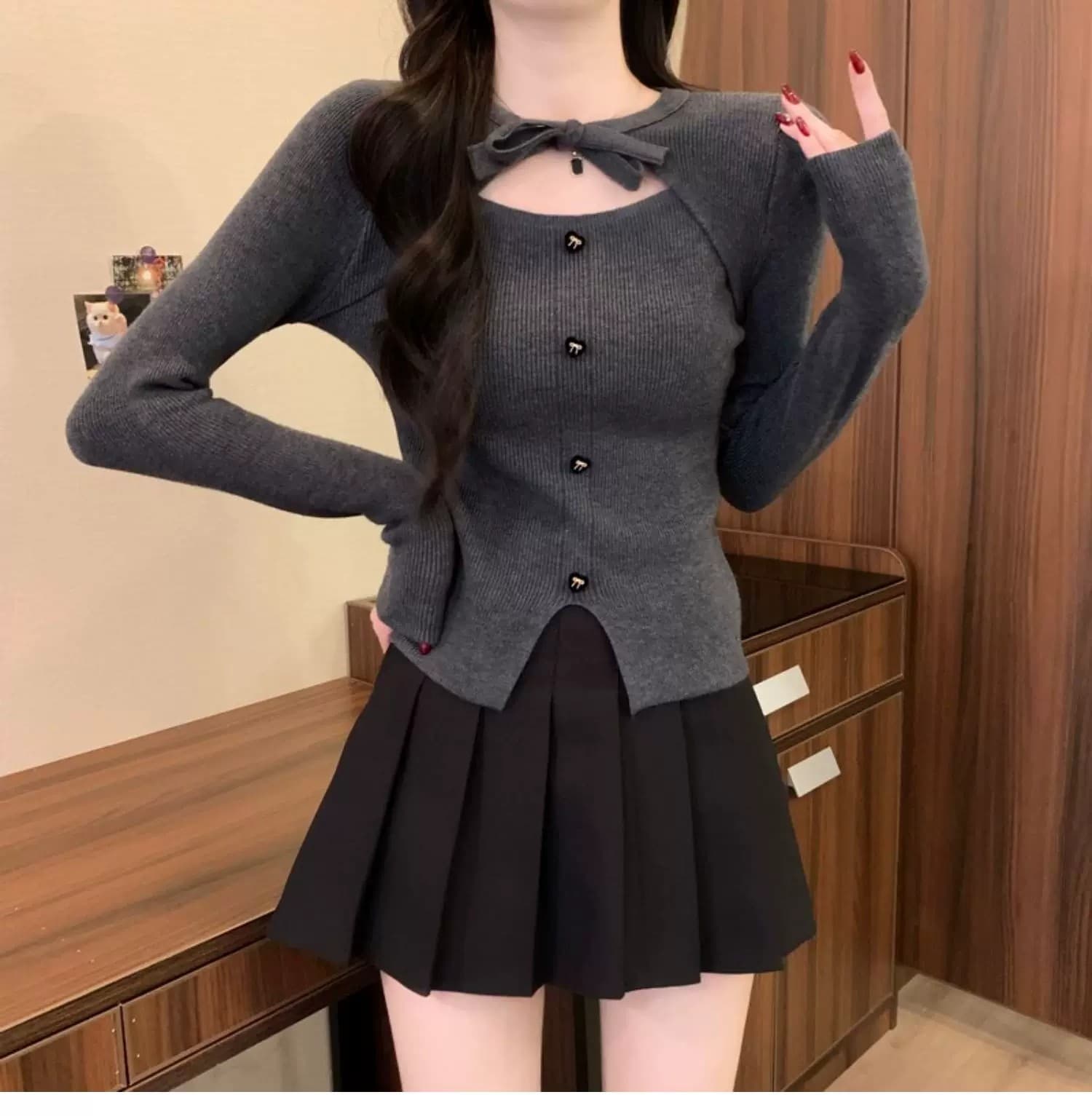 작은 샤넬 스타일 크리스마스 빨간색 나비 매듭 니트 스웨터 여성 가을 겨울 디자인 센스 몸매 가꾸기 스웨터 인사이드 가져 가라. 기본 셔츠 맨위 상세 이미지 18