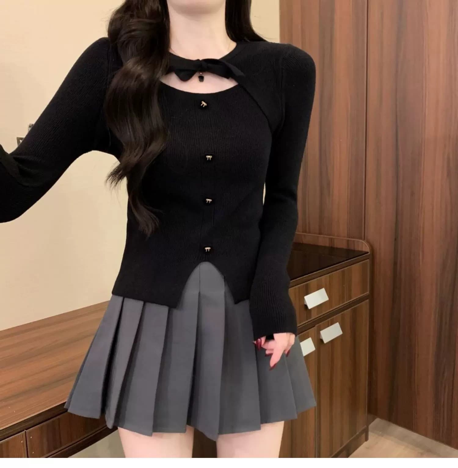 작은 샤넬 스타일 크리스마스 빨간색 나비 매듭 니트 스웨터 여성 가을 겨울 디자인 센스 몸매 가꾸기 스웨터 인사이드 가져 가라. 기본 셔츠 맨위 상세 이미지 23
