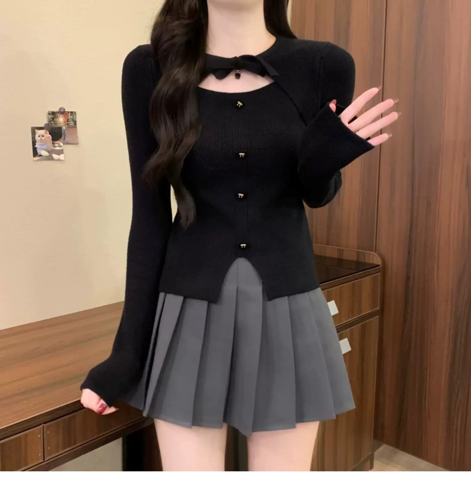 작은 샤넬 스타일 크리스마스 빨간색 나비 매듭 니트 스웨터 여성 가을 겨울 디자인 센스 몸매 가꾸기 스웨터 인사이드 가져 가라. 기본 셔츠 맨위 상세 이미지 24