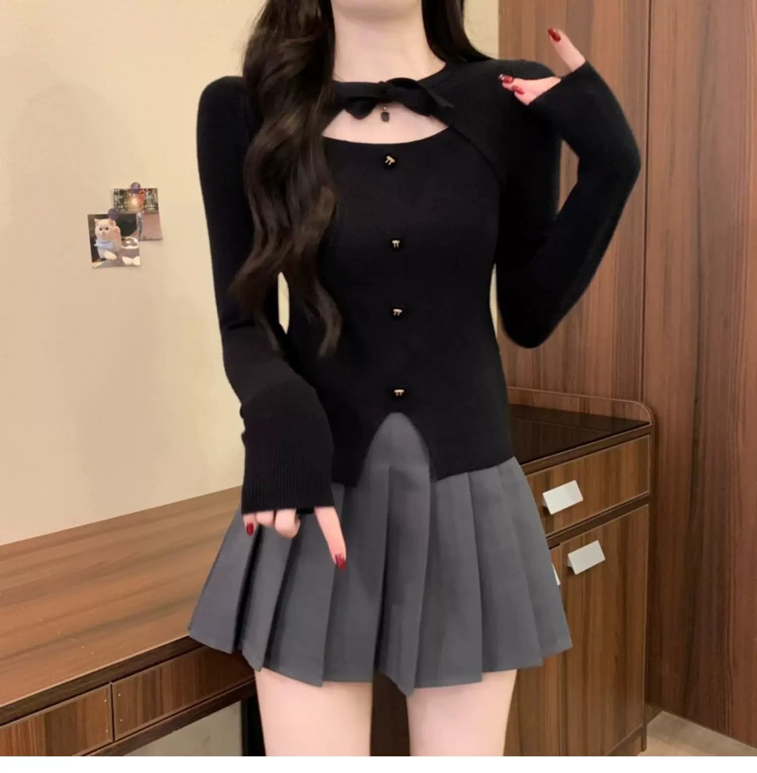 작은 샤넬 스타일 크리스마스 빨간색 나비 매듭 니트 스웨터 여성 가을 겨울 디자인 센스 몸매 가꾸기 스웨터 인사이드 가져 가라. 기본 셔츠 맨위 상세 이미지 25