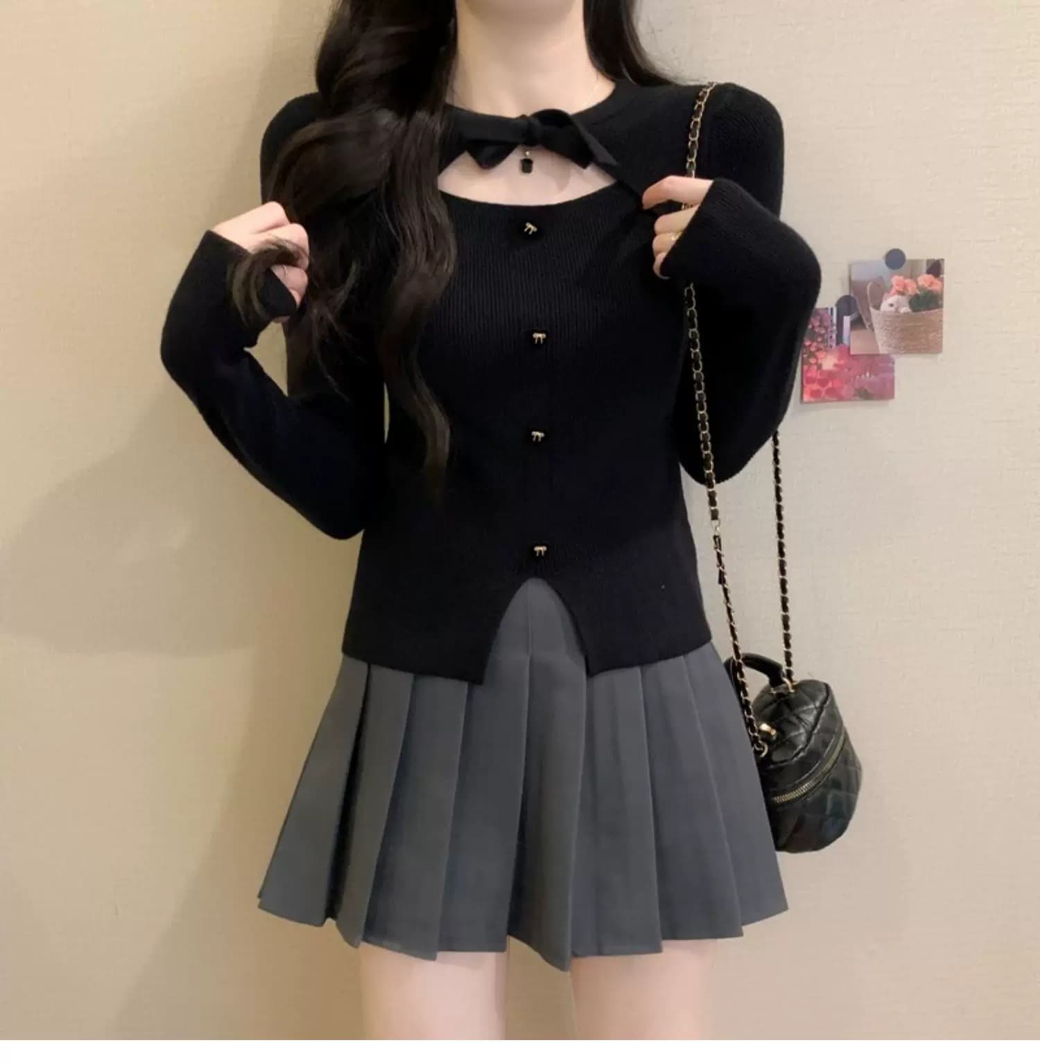 작은 샤넬 스타일 크리스마스 빨간색 나비 매듭 니트 스웨터 여성 가을 겨울 디자인 센스 몸매 가꾸기 스웨터 인사이드 가져 가라. 기본 셔츠 맨위 상세 이미지 26