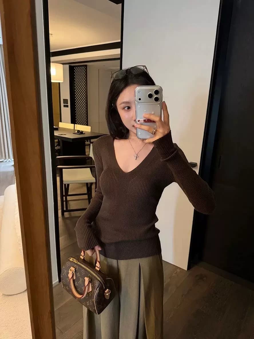 프랑스식 빛 요리 한 이른 가을 낮은 네크라인 기본 셔츠 여성 인사이드 가져 가라. 프로 피부 스웨터 고급 질감 몸매 가꾸기 긴팔 니트 맨위 상세 이미지 5