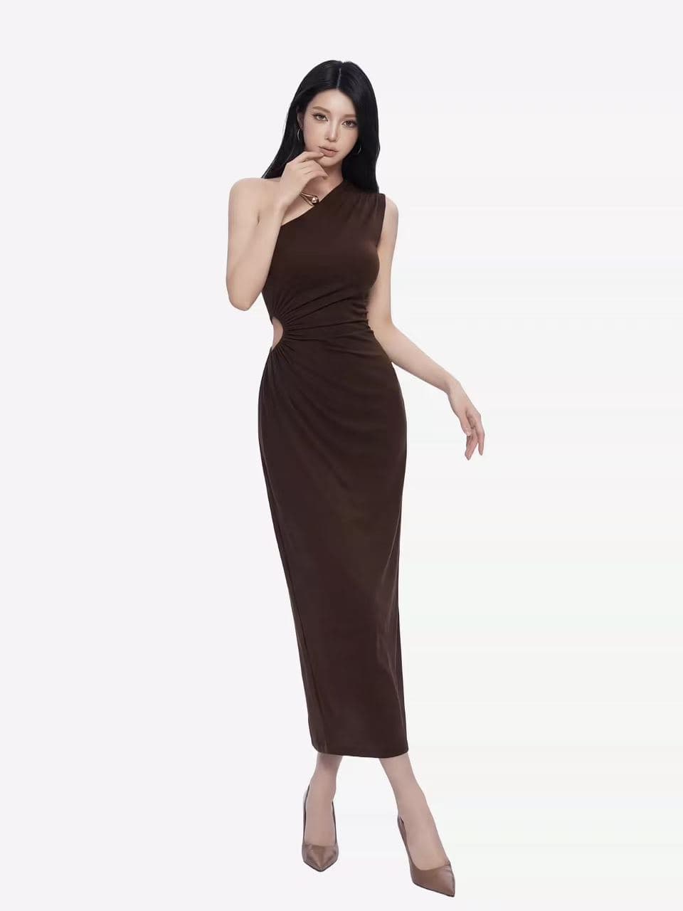 프랑스식 품격 섹시함 민소매 비스듬한 어깨 여성 드레스 여름 새로운 허리 수축 슬림해 보이는 고유 한 Chic 타이트 스커트 롱 스커트