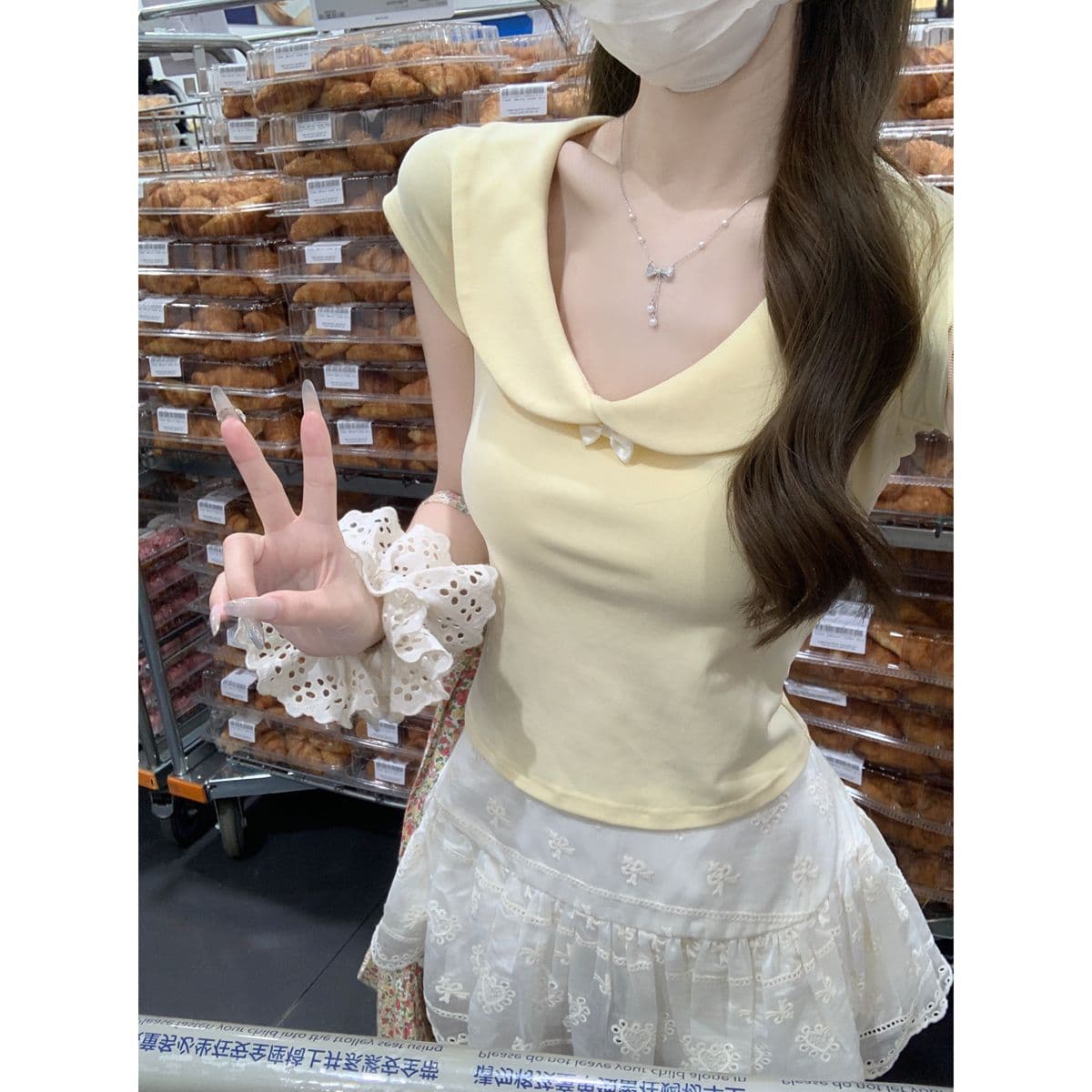 순수한 욕망 달콤함 베이비 칼라 반팔 티셔츠 여성 여름 새로운 연령 감소 쇼트 스타일 슬림해 보이는 순면 긍정적 인 어깨 다용도 맨위 이미지 4