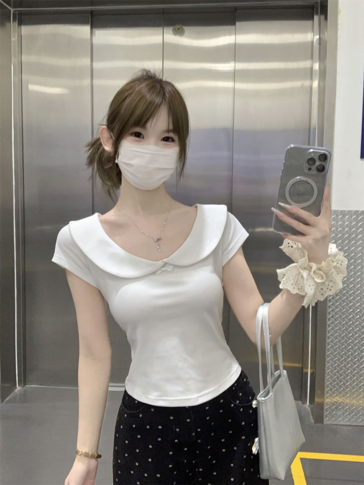 순수한 욕망 달콤함 베이비 칼라 반팔 티셔츠 여성 여름 새로운 연령 감소 쇼트 스타일 슬림해 보이는 순면 긍정적 인 어깨 다용도 맨위 상세 이미지 4