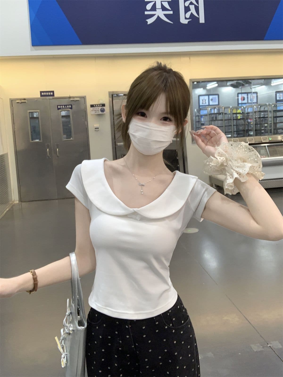 순수한 욕망 달콤함 베이비 칼라 반팔 티셔츠 여성 여름 새로운 연령 감소 쇼트 스타일 슬림해 보이는 순면 긍정적 인 어깨 다용도 맨위 상세 이미지 10