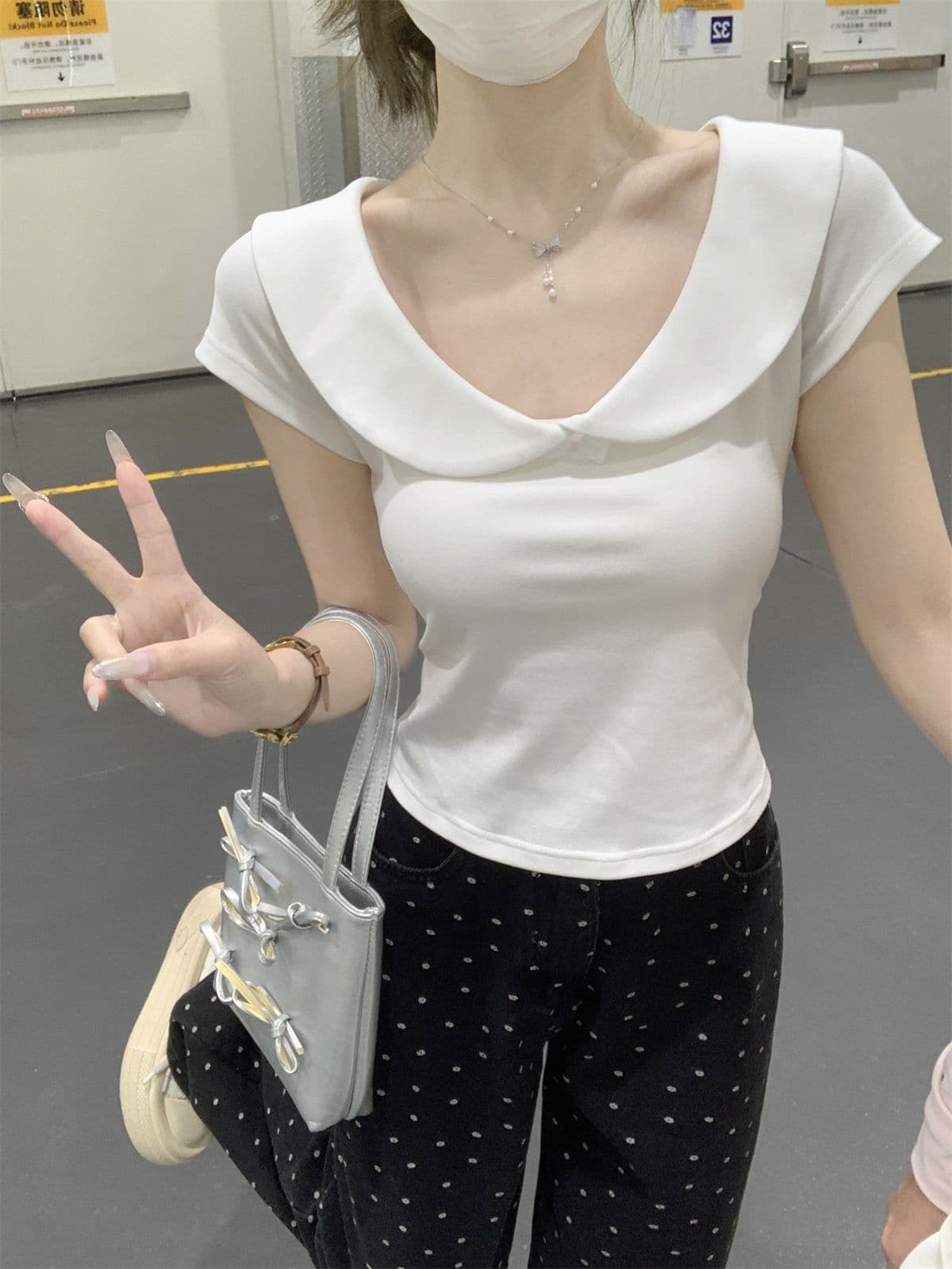 순수한 욕망 달콤함 베이비 칼라 반팔 티셔츠 여성 여름 새로운 연령 감소 쇼트 스타일 슬림해 보이는 순면 긍정적 인 어깨 다용도 맨위 상세 이미지 14