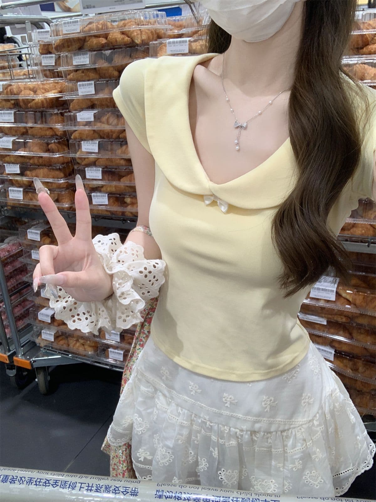 순수한 욕망 달콤함 베이비 칼라 반팔 티셔츠 여성 여름 새로운 연령 감소 쇼트 스타일 슬림해 보이는 순면 긍정적 인 어깨 다용도 맨위 상세 이미지 20