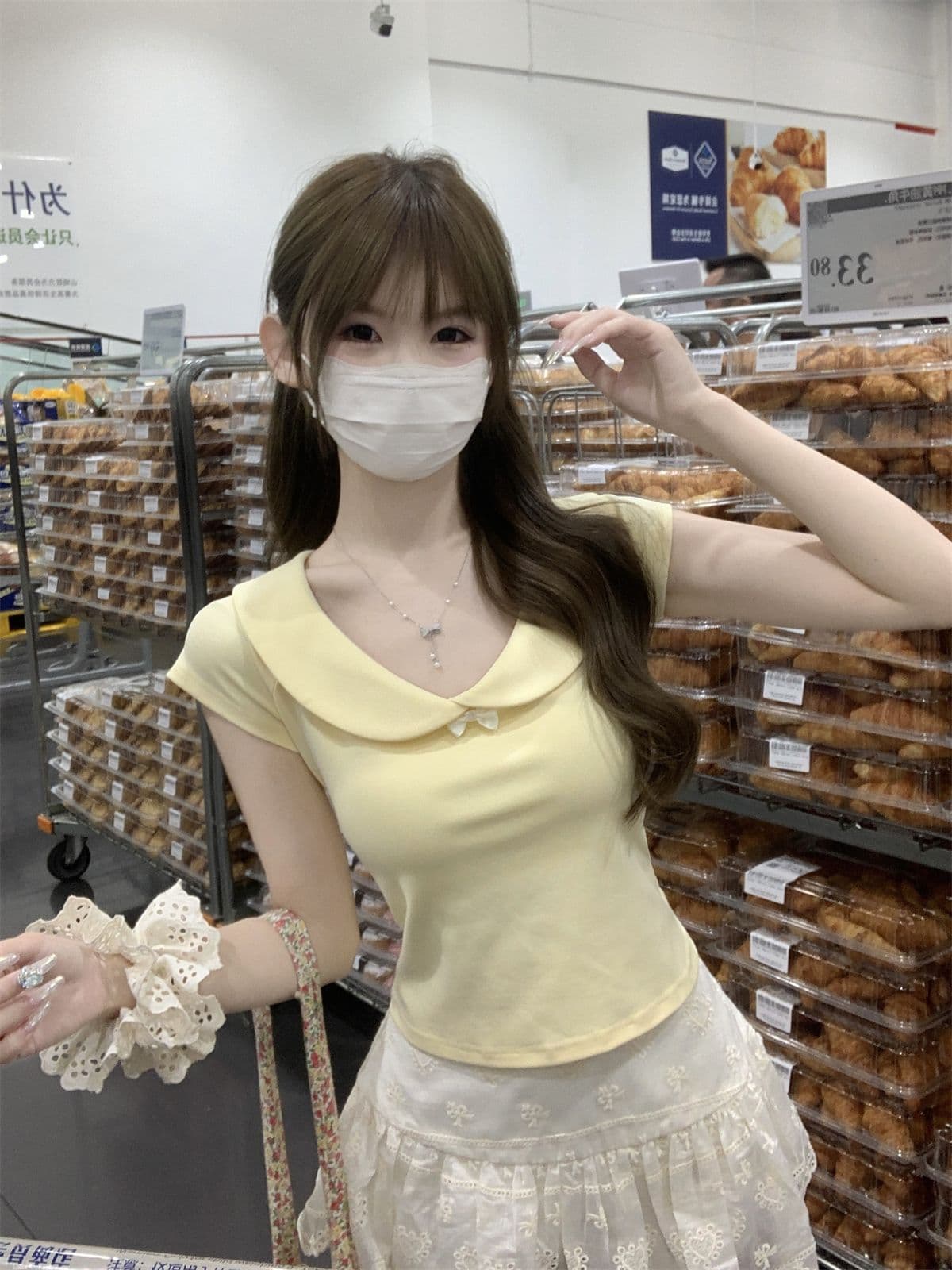 순수한 욕망 달콤함 베이비 칼라 반팔 티셔츠 여성 여름 새로운 연령 감소 쇼트 스타일 슬림해 보이는 순면 긍정적 인 어깨 다용도 맨위 상세 이미지 21
