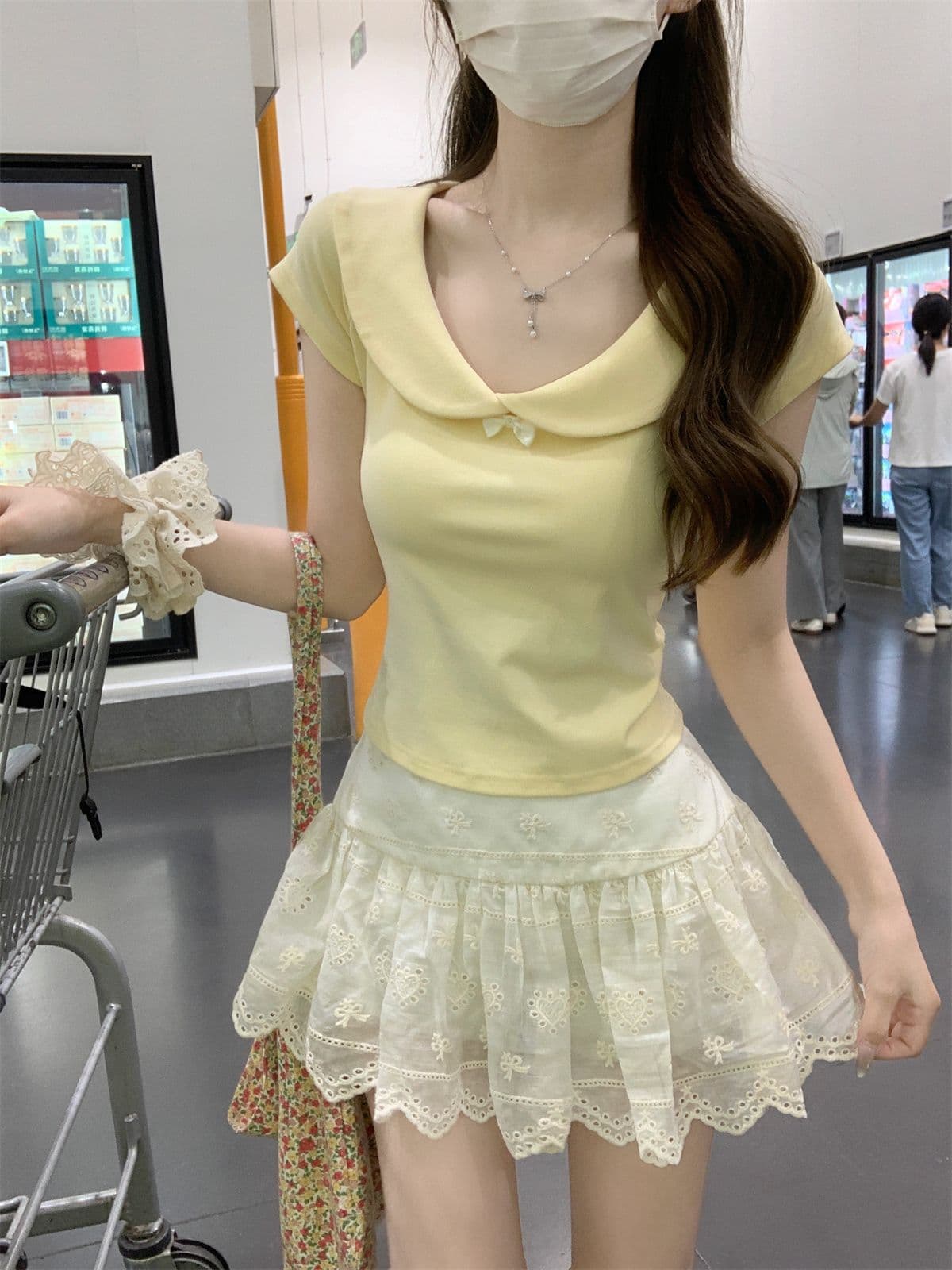 순수한 욕망 달콤함 베이비 칼라 반팔 티셔츠 여성 여름 새로운 연령 감소 쇼트 스타일 슬림해 보이는 순면 긍정적 인 어깨 다용도 맨위 상세 이미지 23