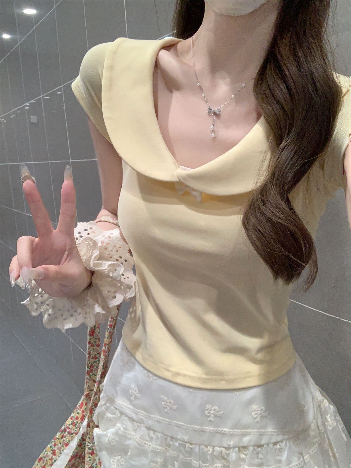 순수한 욕망 달콤함 베이비 칼라 반팔 티셔츠 여성 여름 새로운 연령 감소 쇼트 스타일 슬림해 보이는 순면 긍정적 인 어깨 다용도 맨위 상세 이미지 24