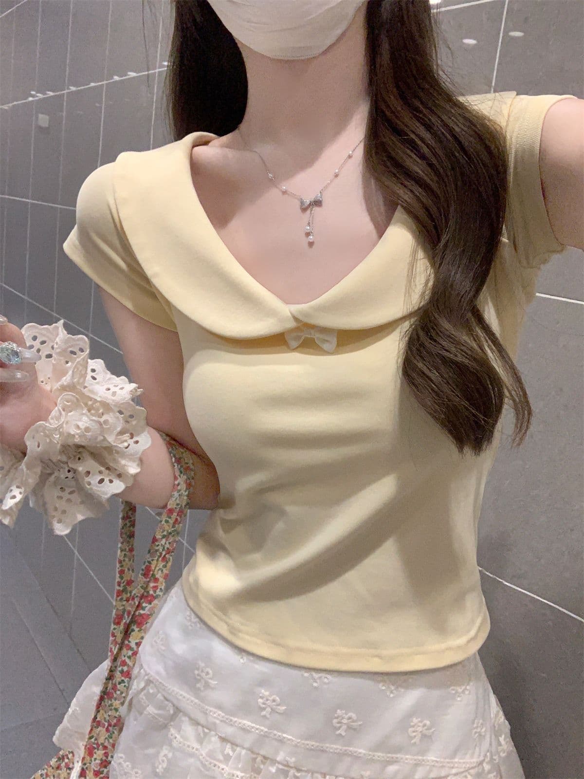 순수한 욕망 달콤함 베이비 칼라 반팔 티셔츠 여성 여름 새로운 연령 감소 쇼트 스타일 슬림해 보이는 순면 긍정적 인 어깨 다용도 맨위 상세 이미지 25