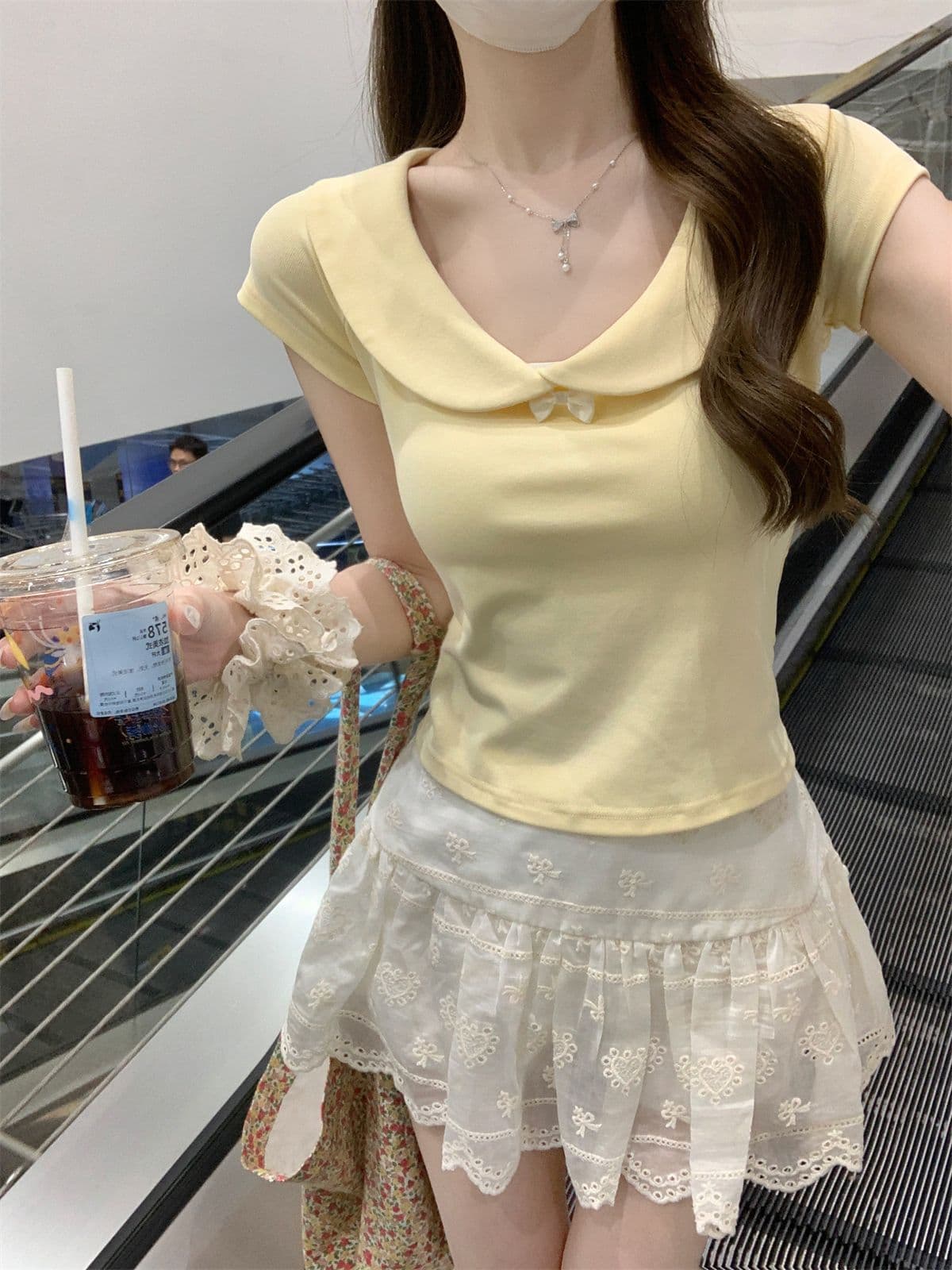 순수한 욕망 달콤함 베이비 칼라 반팔 티셔츠 여성 여름 새로운 연령 감소 쇼트 스타일 슬림해 보이는 순면 긍정적 인 어깨 다용도 맨위 상세 이미지 26